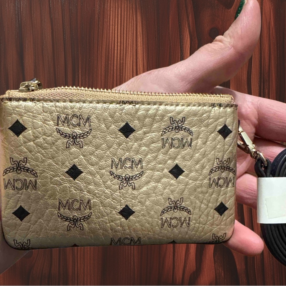 MCM Gold and dark blue Monogram Wallet - Picture 3 of 13